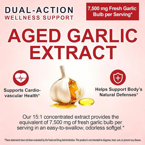 Aged Garlic Extract Capsules 7,500mg, Odorless Garlic Supplements, Fast Acting & Visible Effect in Days, Support Heart Health, Immune Boost Antioxidant Benefits, Non-GMO, 300 Softgels, 5-Month Supply in Kuwait