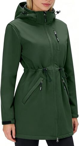 سترة ناعمة للسيدات خفيفة الوزن معطف المطر الطويل مقنعين مقاومة للماء مقاومة للرياح مقاومة للرياح مبطنة in Kuwait