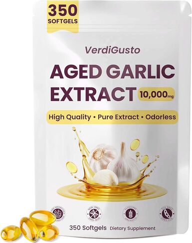 10000mg Aged Garlic Extract | 350 Softgels | Odorless Garlic Supplements | Antioxidant Support & Cognitive Function | Pure Allium Sativum 20:1 Extract | Non-GMO, Gluten-Free in Kuwait