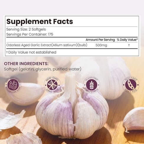10000mg Aged Garlic Extract | 350 Softgels | Odorless Garlic Supplements | Antioxidant Support & Cognitive Function | Pure Allium Sativum 20:1 Extract | Non-GMO, Gluten-Free in Kuwait