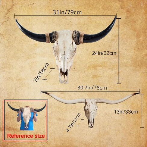 Cow Skull Wall Decor,Long Horn Cow Skull Wall Hanging, Faux Longhorn Skull Faux Taxidermy Head Wall Decor Handmade Simulation Large Bull's Head Farmhouse Decor Wall in Kuwait