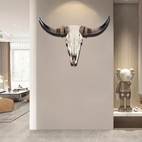 Cow Skull Wall Decor,Long Horn Cow Skull Wall Hanging, Faux Longhorn Skull Faux Taxidermy Head Wall Decor Handmade Simulation Large Bull's Head Farmhouse Decor Wall in Kuwait