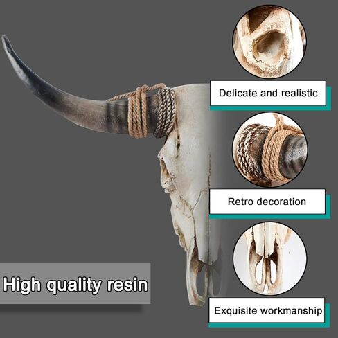 Cow Skull Wall Decor,Long Horn Cow Skull Wall Hanging, Faux Longhorn Skull Faux Taxidermy Head Wall Decor Handmade Simulation Large Bull's Head Farmhouse Decor Wall in Kuwait
