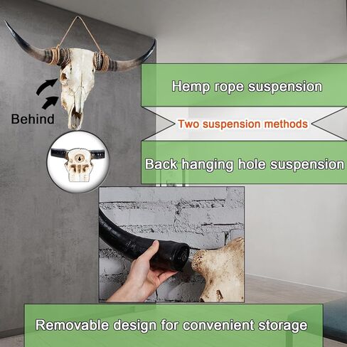 Cow Skull Wall Decor,Long Horn Cow Skull Wall Hanging, Faux Longhorn Skull Faux Taxidermy Head Wall Decor Handmade Simulation Large Bull's Head Farmhouse Decor Wall in Kuwait