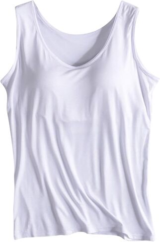 Womens Tank Tops with Built in Bra Round Neck Wider Strap Camisole Basic Cami Tanks with Pads Yoga Workout Shirt in Kuwait