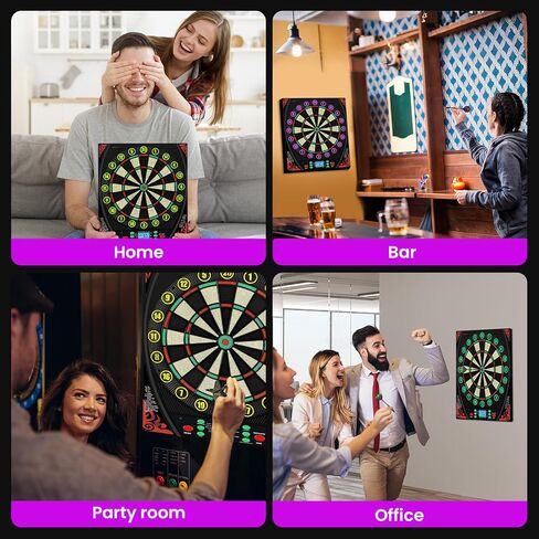 لوحات رمي ​​السهام الإلكترونية للبالغين مع حلقة أرقام مضيئة، شاشة LED بإضاءة خلفية، مطالبات صوتية، لوحة رمي السهام الكهربائية مع 34 لعبة و369 خيارًا، لوحة رمي السهام الإلكترونية ذات الطرف الناعم لعدد 1-8 لاعبين in Kuwait