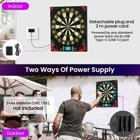 لوحات رمي ​​السهام الإلكترونية للبالغين مع حلقة أرقام مضيئة، شاشة LED بإضاءة خلفية، مطالبات صوتية، لوحة رمي السهام الكهربائية مع 34 لعبة و369 خيارًا، لوحة رمي السهام الإلكترونية ذات الطرف الناعم لعدد 1-8 لاعبين in Kuwait