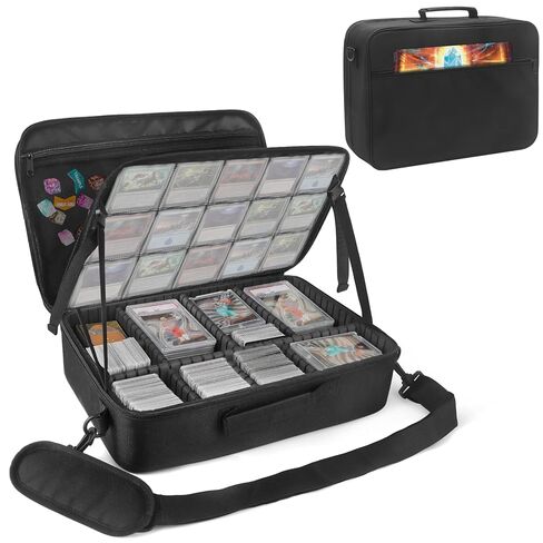 صندوق تخزين بطاقة MTG Bag Card لـ 2000+ بطاقة ، وسحر الحافظة على الطبقات المزدوجة مع المقسمات وأشرطة الكتف ، وحالة بطاقة التداول تناسب MTG/TCG/Magic/Sports Cards - Black in Kuwait