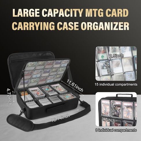 صندوق تخزين بطاقة MTG Bag Card لـ 2000+ بطاقة ، وسحر الحافظة على الطبقات المزدوجة مع المقسمات وأشرطة الكتف ، وحالة بطاقة التداول تناسب MTG/TCG/Magic/Sports Cards - Black in Kuwait