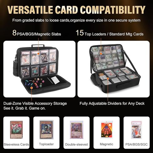 صندوق تخزين بطاقة MTG Bag Card لـ 2000+ بطاقة ، وسحر الحافظة على الطبقات المزدوجة مع المقسمات وأشرطة الكتف ، وحالة بطاقة التداول تناسب MTG/TCG/Magic/Sports Cards - Black in Kuwait