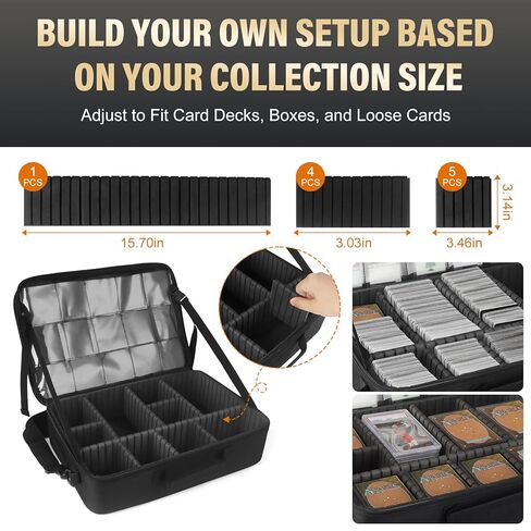 صندوق تخزين بطاقة MTG Bag Card لـ 2000+ بطاقة ، وسحر الحافظة على الطبقات المزدوجة مع المقسمات وأشرطة الكتف ، وحالة بطاقة التداول تناسب MTG/TCG/Magic/Sports Cards - Black in Kuwait