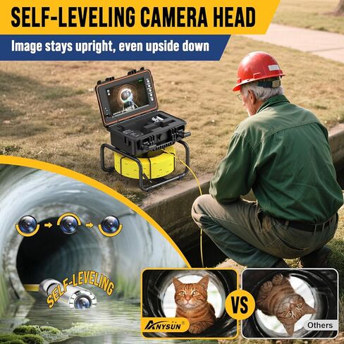 Anysun Self-Leveling Sewer Camera with Meter Marking, 9'' IPS Screen, HD 1080P Resolution, 5100mAh Battery, 100ft 5mm Cable Sewer Drain Video Inspection Camera with DVR Recorder and 32GB SD Card in Saudi Arabia