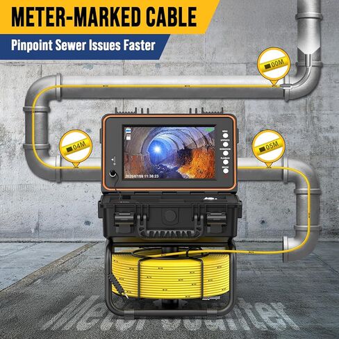 Anysun Self-Leveling Sewer Camera with Meter Marking, 9'' IPS Screen, HD 1080P Resolution, 5100mAh Battery, 100ft 5mm Cable Sewer Drain Video Inspection Camera with DVR Recorder and 32GB SD Card in Saudi Arabia