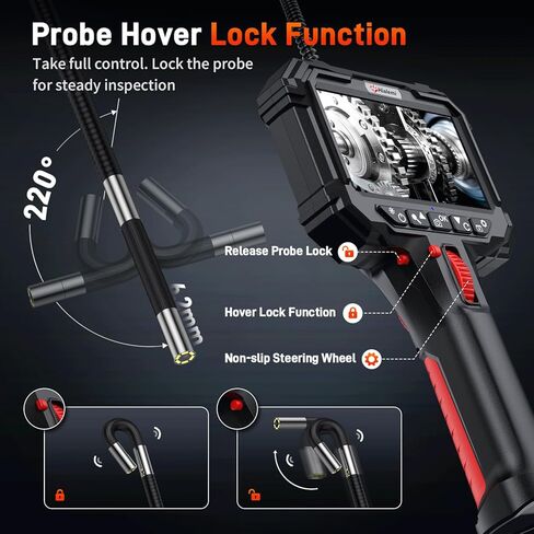 منظار مفصلي ثنائي الاتجاه مع قفل تحوم المسبار، كاميرا منظار داخلي مقاس 6.2 مم مع ضوء، 5 بوصات IPS/ 1080P/ 0.24 بوصة، كاميرا ثعبان شبه صلبة بطول 5.0 أقدام، منظار داخلي صناعي للفحص الميكانيكي in Kuwait