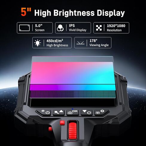 منظار مفصلي ثنائي الاتجاه مع قفل تحوم المسبار، كاميرا منظار داخلي مقاس 6.2 مم مع ضوء، 5 بوصات IPS/ 1080P/ 0.24 بوصة، كاميرا ثعبان شبه صلبة بطول 5.0 أقدام، منظار داخلي صناعي للفحص الميكانيكي in Kuwait