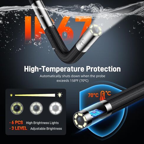 منظار مفصلي ثنائي الاتجاه مع قفل تحوم المسبار، كاميرا منظار داخلي مقاس 6.2 مم مع ضوء، 5 بوصات IPS/ 1080P/ 0.24 بوصة، كاميرا ثعبان شبه صلبة بطول 5.0 أقدام، منظار داخلي صناعي للفحص الميكانيكي in Kuwait