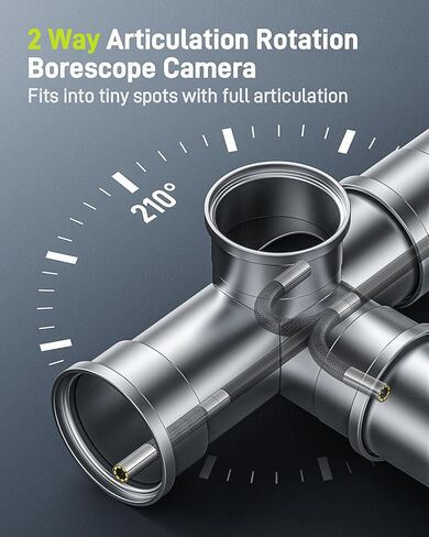 Anykit Two-Way Articulating Borescope with Light, Industrial Endoscope Inspection Camera with 0.22in Articulated Scope Flexible Snake Scope for Wall Automotive Engine Inspect- 5FT in Kuwait