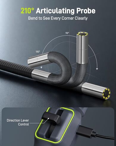 Anykit Two-Way Articulating Borescope with Light, Industrial Endoscope Inspection Camera with 0.22in Articulated Scope Flexible Snake Scope for Wall Automotive Engine Inspect- 5FT in Kuwait