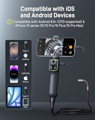 Anykit Two-Way Articulating Borescope with Light, Industrial Endoscope Inspection Camera with 0.22in Articulated Scope Flexible Snake Scope for Wall Automotive Engine Inspect- 5FT in Kuwait