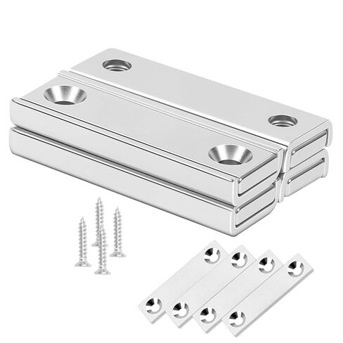 Neosmuk Bar Magnets with Screws, 70lbs Strong Neodymium Disc Magnet with Holes,Cup Magnet with Mounting Hole Heavy Duty, Rectangular Rare Earth Magnetic High Strength,Silver 4 Pack in Kuwait
