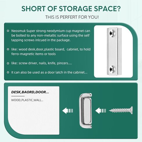 Neosmuk Bar Magnets with Screws, 70lbs Strong Neodymium Disc Magnet with Holes,Cup Magnet with Mounting Hole Heavy Duty, Rectangular Rare Earth Magnetic High Strength,Silver 4 Pack in Kuwait