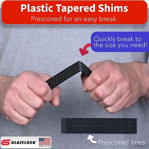 Prescored Plastic Shims for Leveling (12 Pack) 5-1/2-Inch Length - Professional Quick-Snap Scored Wedges to Level Doors, Toilet Shims, Windows, Cabinets – Indoor Outdoor Use - Made in USA in Kuwait