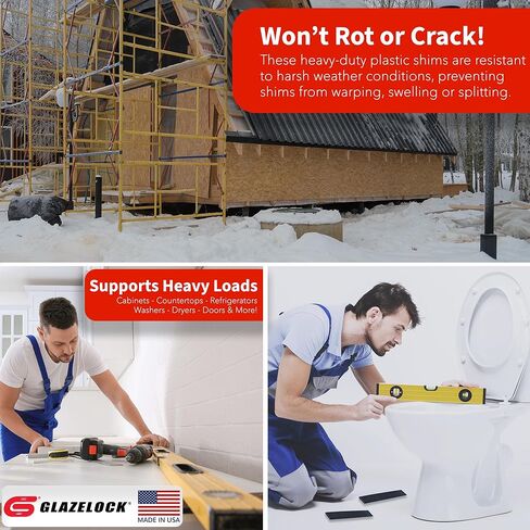 Prescored Plastic Shims for Leveling (12 Pack) 5-1/2-Inch Length - Professional Quick-Snap Scored Wedges to Level Doors, Toilet Shims, Windows, Cabinets – Indoor Outdoor Use - Made in USA in Kuwait