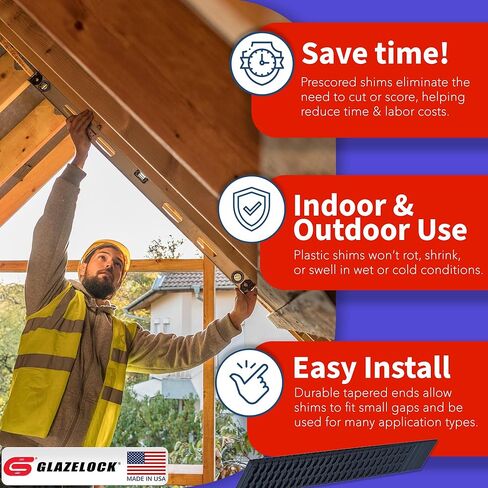 Prescored Plastic Shims for Leveling (12 Pack) 5-1/2-Inch Length - Professional Quick-Snap Scored Wedges to Level Doors, Toilet Shims, Windows, Cabinets – Indoor Outdoor Use - Made in USA in Kuwait