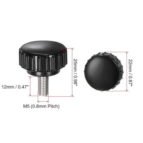 6pcs Knurled Clamping Knobs M5 x 12mm Metric 304 Stainless Steel Male Thread Thumb Screw on Type 22mm Plastic Round Head Threaded Hand Bolt Stud Knobs Black in Saudi Arabia
