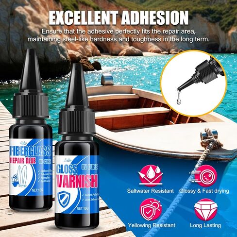 Fiberglass Repair Kit - Surfboard Repair Kit, UV Repair Glue with UV Light, Quickly Repair Scratches, Holes, and Gaps in Fiberglass, Polyester, Carbon Fiber - Fiberglass Filler for Surfboard Gelcoat in Kuwait