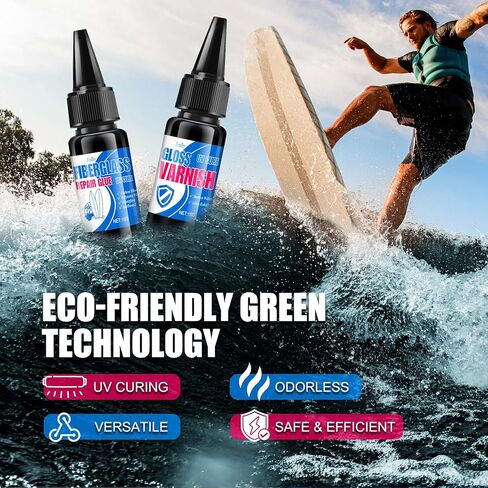 Fiberglass Repair Kit - Surfboard Repair Kit, UV Repair Glue with UV Light, Quickly Repair Scratches, Holes, and Gaps in Fiberglass, Polyester, Carbon Fiber - Fiberglass Filler for Surfboard Gelcoat in Kuwait