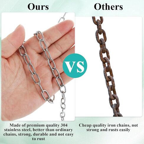 Acrux7 3 Sets Stainless Steel Chain with M4 Carabiners, 6.56ft 5/64 inch (2mm) Small Chain Link Lightweight Metal Chains Safety Kit for Hanging Plants, Pictures, Light, Indoor Outdoor, 55lbs Capacity in Saudi Arabia