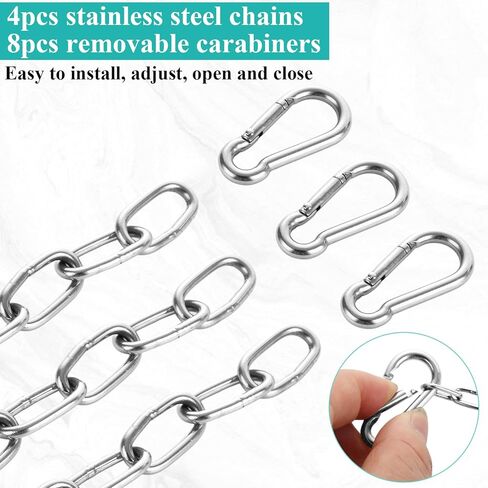 Acrux7 3 Sets Stainless Steel Chain with M4 Carabiners, 6.56ft 5/64 inch (2mm) Small Chain Link Lightweight Metal Chains Safety Kit for Hanging Plants, Pictures, Light, Indoor Outdoor, 55lbs Capacity in Saudi Arabia