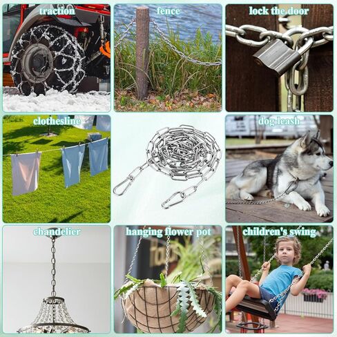 Acrux7 3 Sets Stainless Steel Chain with M4 Carabiners, 6.56ft 5/64 inch (2mm) Small Chain Link Lightweight Metal Chains Safety Kit for Hanging Plants, Pictures, Light, Indoor Outdoor, 55lbs Capacity in Saudi Arabia