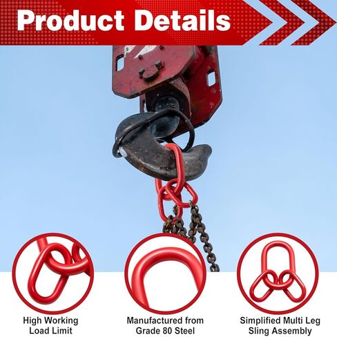 2 Pack Chain Sling Ring, Oblong Master Link Hoist Ring, 10360 Lbs, Grade 80 for Lifting Rigging Hardware, Red in Saudi Arabia