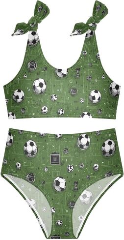 Black White Soccer Balls Green Girls Tankini Swimsuit Kids Bikini Sets 2 Pcs Bathing Suit 3T in Kuwait