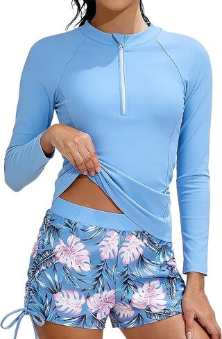 ملابس سباحة Hipea للفتيات من Rash Guard قطعتين ملابس سباحة بأكمام طويلة مع طباعة بدلة استحمام للفتيات المراهقات 7-16 سنة in Kuwait