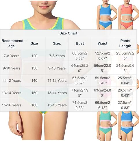 Girls Bathing Suit Two Piece Bikini Sets Color-Block Teen Girls Swimsuits with Chest Pads Swimwear 7-16T in Saudi Arabia
