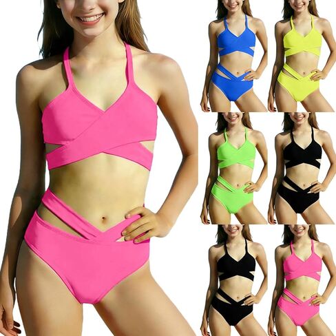 Girl Swimsuits 2-Piece Beach Sport Wrap Around Bikini Sets Teens Criss Cross Bathing Suit Summer Beach Swimsuit in Saudi Arabia