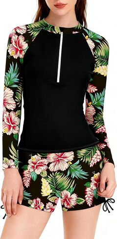 ملابس سباحة للفتيات من Rash Guard بأكمام طويلة، كتلة ألوان بعامل حماية من أشعة الشمس 50+ للحماية من الشمس، طقم من قطعتين لمايوه 9-16 سنة in Kuwait