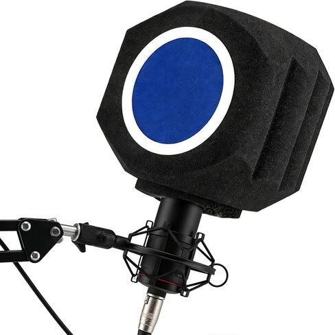 درع عزل الميكروفون، مرشح بوب للميكروفون لتسجيل الميكروفون، درع ميكروفون ممتص للصوت، تصميم سدادة خماسي الجوانب يقلل من الضوضاء والانعكاس لتسجيل الغناء، البث المباشر، أسود، أزرق in Kuwait