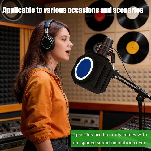 درع عزل الميكروفون، مرشح بوب للميكروفون لتسجيل الميكروفون، درع ميكروفون ممتص للصوت، تصميم سدادة خماسي الجوانب يقلل من الضوضاء والانعكاس لتسجيل الغناء، البث المباشر، أسود، أزرق in Kuwait