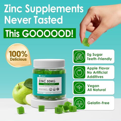 Fermented Zinc Gummies 50mg, Quercetin, Bromelain, Vitamin C & D3, Superior Absorption Zinc Supplements for Women & Men, Immune, Powerful Antioxidant, Zinc Picolinate Alternaitive, Sugar Free, 2 Pack in Kuwait
