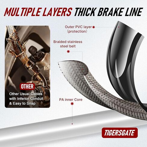 14" Ape Hanger Softail Front Brake Line Extended Hydraulic Hose Black Vinyl Steel Braided for 2018-up Harley ABS Softail Fat Street Bob Bad Boy Low Rider Slim... in Kuwait