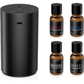 Airversa Waterless Essential Oil Diffuser Starter Kit with 4 x 10mL Hotel Scent Fragrance Oil, Aluminum Housing, Battery Operated Mini Scent Air Portable Diffuser for Home Car Office, ADX Kit Black in Kuwait