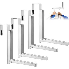 4 Pack Over The Door Hanger Hooks, Foldable 6 Grooves Drying Rack, Portable Storage Organizer Heavy Duty Hook for Clothes, Coats, Towels, White in Kuwait