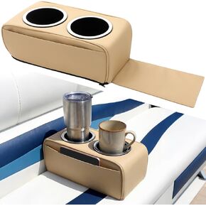Tallew 2 Pack Boat Seat Cup Holder 11 x 6 x 4 Inch Boat Cup Holder Pontoon Double Drink Holders with Stainless Steel Side Pocket Boats Accessories Boats Storage Organizer for Fishing Outdoor in Kuwait