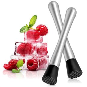 قطعتان من خلاط الكوكتيلات - خلاط من الفولاذ المقاوم للصدأ مقاس 8 بوصات لعصير الليمون مع رأس من النايلون المحزز الآمن على الزجاج، آمن للاستخدام في غسالة الأطباق - لوازم حامل عصير الليمون للموجيتوس والحمضيات والنعناع والأعشاب والفواكه in Kuwait