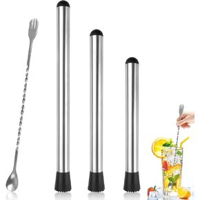 Muddler for Cocktails, 4 Pack Cocktail Muddler 8" 10" 12" and Bar Spoon Set, Stainless Steel Muddler Tool for Mojitos Fruit Lemon Drinks Party, Lemonade Stand Supplies, Bar Accessories in Kuwait