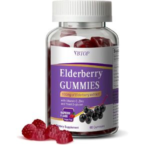 5-in-1 Sambucus Elderberry Immune Gummies, Daily Immune Support for Adults & Kids 4+, with Vitamin C, Zinc, Gluten Free, Vegetarian, Natural Sugar-Free Elderberry Supplement, 60 Gummies in Saudi Arabia